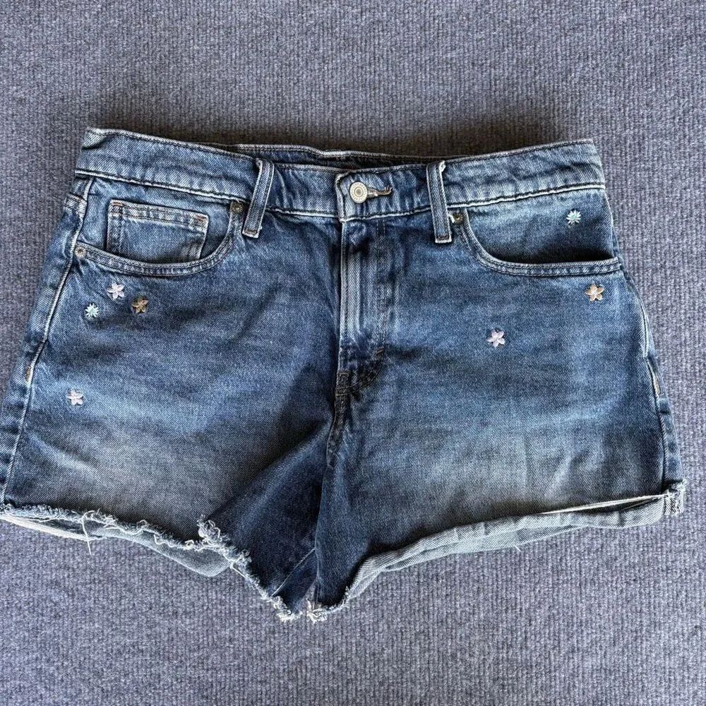 Lucky Brand Floral Embroidered Denim Shorts Cutoff Festival Coquette Size 12/31